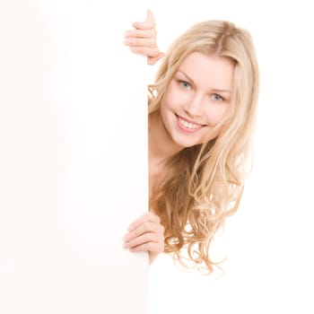 beautiful girl with pretty smile on white background