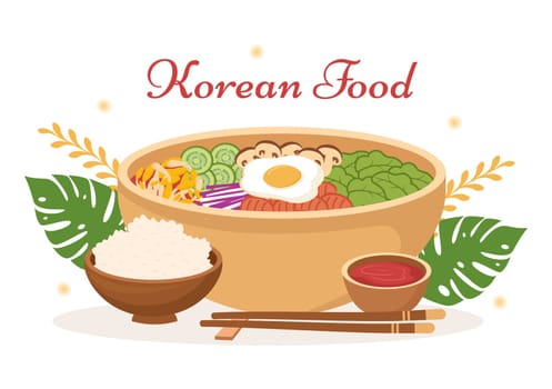 Korean Food Set Menu of Various Traditional or National Delicious Cuisine Dish in Flat Cartoon Hand Drawn Templates Illustration