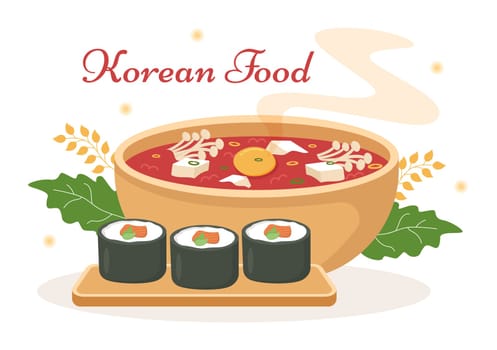 Korean Food Set Menu of Various Traditional or National Delicious Cuisine Dish in Flat Cartoon Hand Drawn Templates Illustration