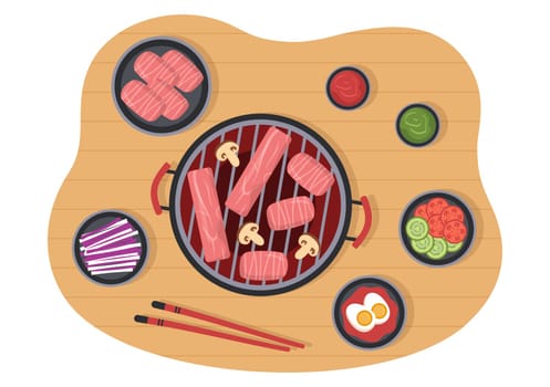 Korean Food Set Menu of Various Traditional or National Delicious Cuisine Dish in Flat Cartoon Hand Drawn Templates Illustration