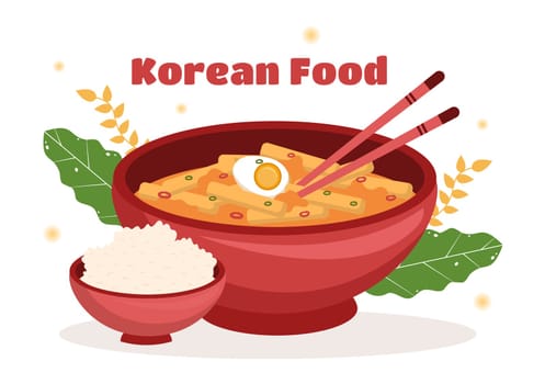 Korean Food Set Menu of Various Traditional or National Delicious Cuisine Dish in Flat Cartoon Hand Drawn Templates Illustration