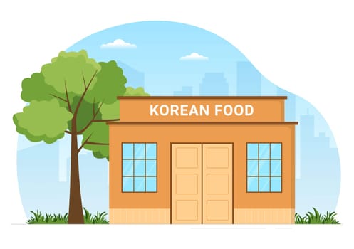 Korean Food Set Menu of Various Traditional or National Delicious Cuisine Dish in Flat Cartoon Hand Drawn Templates Illustration
