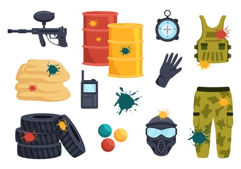 People Playing Paintball of Fighter Player Shooting with Gun Shoot, Aim, Attack in Field Scene in Flat Cartoon Hand Drawn Template Illustration