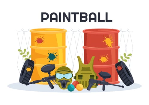 People Playing Paintball of Fighter Player Shooting with Gun Shoot, Aim, Attack in Field Scene in Flat Cartoon Hand Drawn Template Illustration
