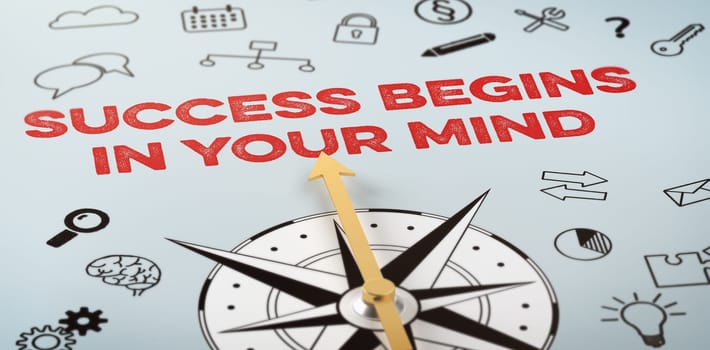 A compass with icons - Success begins in your mind