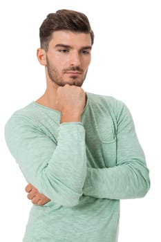 Good looking young man attractive in casual clothes with beard portrait isolated on white background