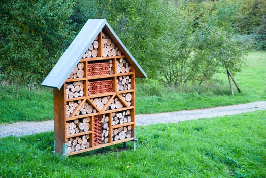 Wooden insect hotel, habitat for bugs and bees, rescue house, environment and ecology conversation, protect wildlife