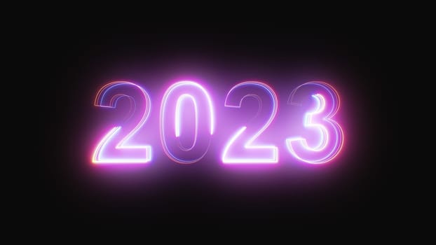 2023 neon text. Computer generated 3d render