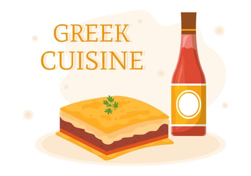 Greek Cuisine Restaurant Set Menu Delicious Dishes Traditional or National Food in Flat Cartoon Hand Drawn Template Illustration