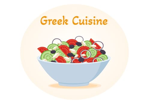 Greek Cuisine Restaurant Set Menu Delicious Dishes Traditional or National Food in Flat Cartoon Hand Drawn Template Illustration
