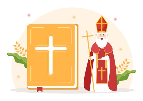 Pastor Giving a Sermon of God in Cassock at a Catholic Church from Pulpit and Baptism in Flat Cartoon Hand Drawn Templates Illustration