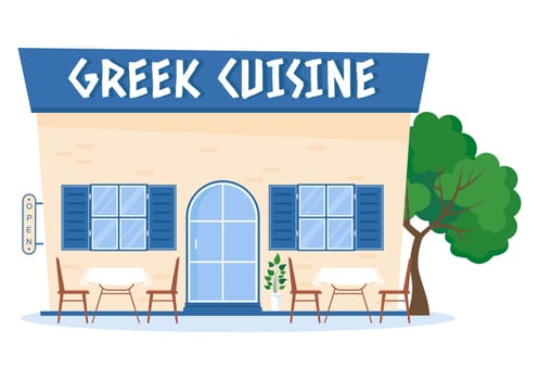 Greek Cuisine Restaurant Set Menu Delicious Dishes Traditional or National Food in Flat Cartoon Hand Drawn Template Illustration