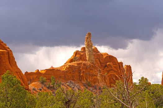 Limestone Tube Against a Stormy Sky in Kodachrome Basin State Park in Utah