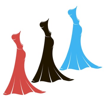 Set of Colored Dress Icons Isolated on White Background. Bridal Wear Boutique.