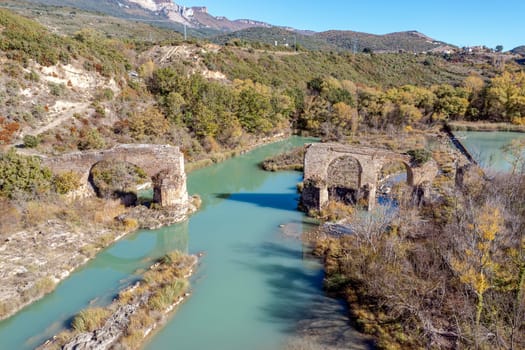 Roncalese bridge, Medieval construction, with seven arches, semi-ruined, located over the Aragón river near the town of Yesa, next to the fish farm. It has been part of the Camino de Santiago