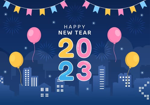 Happy New Year Celebration Flat Cartoon Background Hand Drawn Templates Illustration
