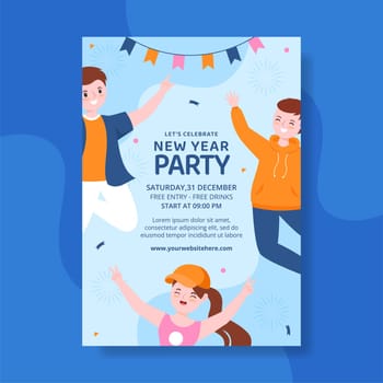 Happy New Year Celebration Invitation Flat Cartoon Hand Drawn Templates Illustration