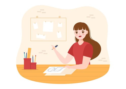 Drafting, Engineer or Architect Working on Drawing Board Projecting and Draft in Flat Cartoon Hand Drawn Templates Illustration