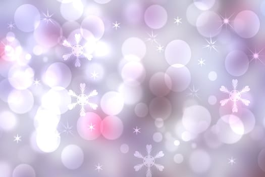 Abstract blurred festive delicate winter christmas or Happy New Year background with shiny pink and white bokeh lighted stars. Space for your design. Card concept.