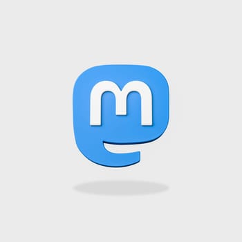 Mastodon Logo 3D Shape Isolated on Flat Light Gray Background with Shadow 3D Illustration