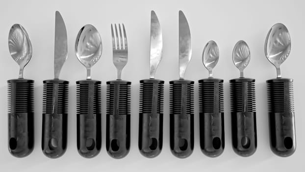 Ergonomic cutlery for the elderly, with arthritis, Parkinson's, apoplexy and the disabled -- 3D Rendering