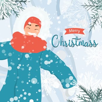 people spend time on the street in winter. Winter entertainment. Merry Christmas poster