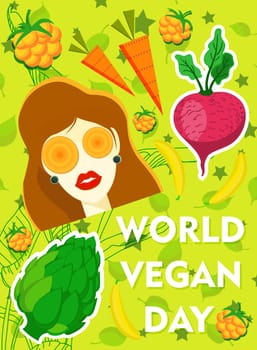 Be green. Fashionable vertical banner on the topic of vegetarianism. Vegan Day