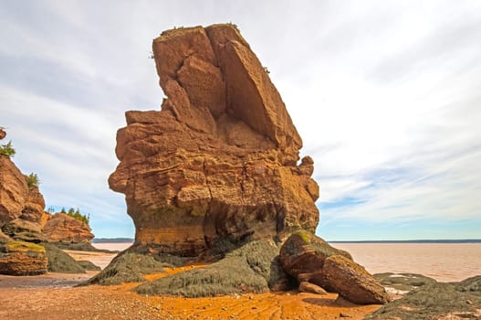 Jagged Sea Stack at Low Tide in the Rocks Provincial Park in New Brunswick