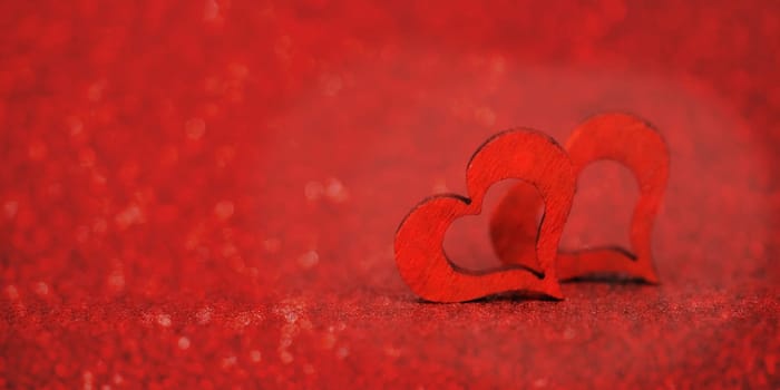 Red hearts with bokeh background, valentine greeting card, mothers day and birthday wishes, love symbol