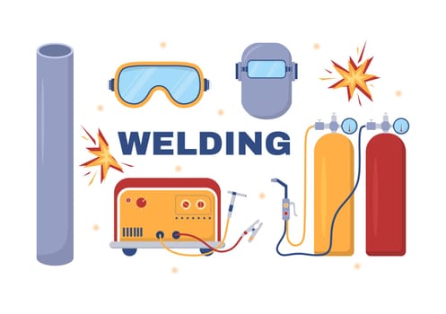 Welding Service with Professional Welder Job Weld Metal Structures, Pipe and Steel Construction in Flat Cartoon Hand Drawn Templates Illustration