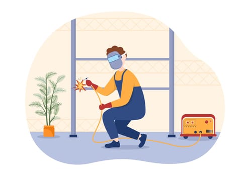 Welding Service with Professional Welder Job Weld Metal Structures, Pipe and Steel Construction in Flat Cartoon Hand Drawn Templates Illustration