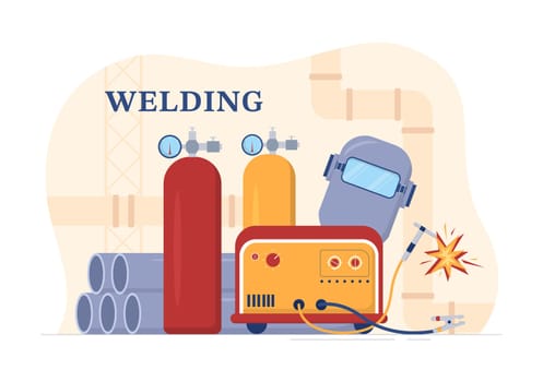 Welding Service with Professional Welder Job Weld Metal Structures, Pipe and Steel Construction in Flat Cartoon Hand Drawn Templates Illustration