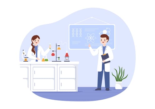 Laboratorium with Conducting Research Scientific, Experimentation and Measurement in a Lab in Flat Cartoon Hand Drawn Templates Illustration
