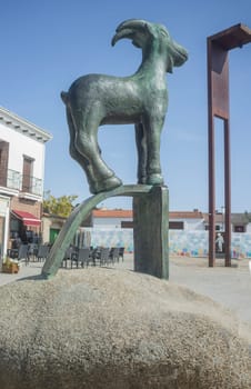 Malpartida de Caceres, Spain - Sept 18th, 2019: Lusitanian goddess Adaecina. Replica monument at Malpartida de Caceres, Spain