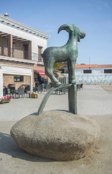 Malpartida de Caceres, Spain - Sept 18th, 2019: Lusitanian goddess Adaecina. Replica monument at Malpartida de Caceres, Spain