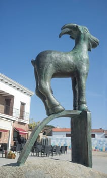 Malpartida de Caceres, Spain - Sept 18th, 2019: Lusitanian goddess Adaecina. Replica monument at Malpartida de Caceres, Spain
