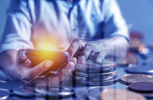 Duoble Exposure, Internet Banking Savings Concept, Online Investment Savings, Online Stock Investors, Internet Financial Transactions, Save Monney for Investors Using Internet to Trade Stocks or Trade Fund