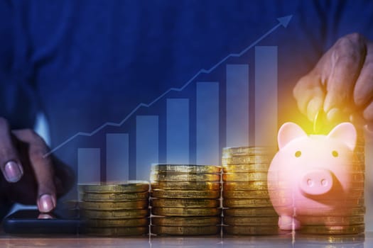 Duoble Exposure, Internet Banking Savings Concept, Online Investment Savings, Online Stock Investors, Internet Financial Transactions, Save Monney for Investors Using Internet to Trade Stocks or Trade Fund