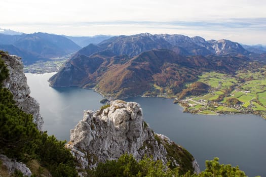 Lake Traunsee and Alps seen from Traunstein, Upper Austria, Austria