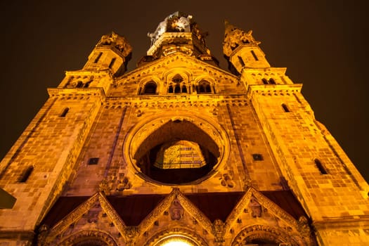 Memorial Kaiser Wilhelm Church at night, in Berlin, Germany.
