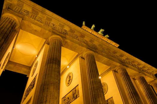 The Brandenburg Gate at night, in Berlin, Germany.