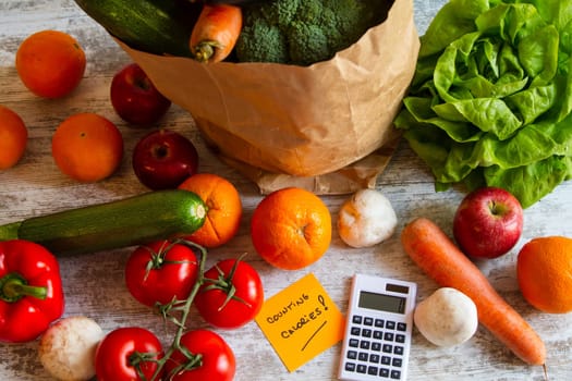 Counting calories, diet of  vegetables and fruits.