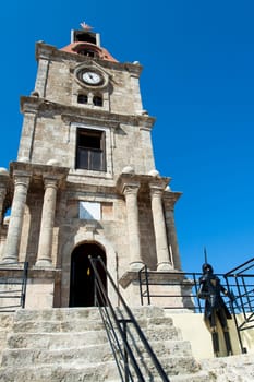 Roloi Clock Tower, Rhodos GR - September 14, 2014. Bottom view of clock tower of Rhodos