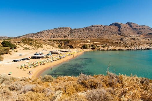 Panoramic view of Agathi Beach also know as the golden beach