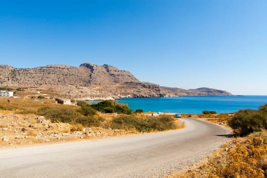 Panoramic view of the road leading to the Agathi beach