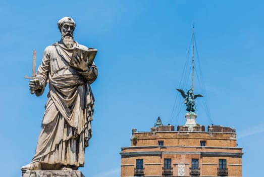 Saint Paul Statue standing in front of Castel Sant'angelo in Rome