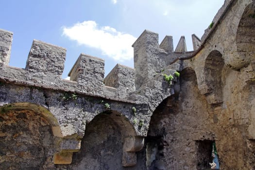 The castle walls of Lichtenstein Castle. The tins of an old castle