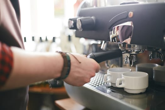 Two porcelain cups for coffee in coffee machine