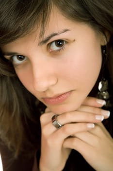 young beautiful sad woman close up portrait