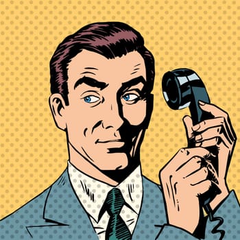 Male businessman talking on the phone Halftone style pop art retro vintage
